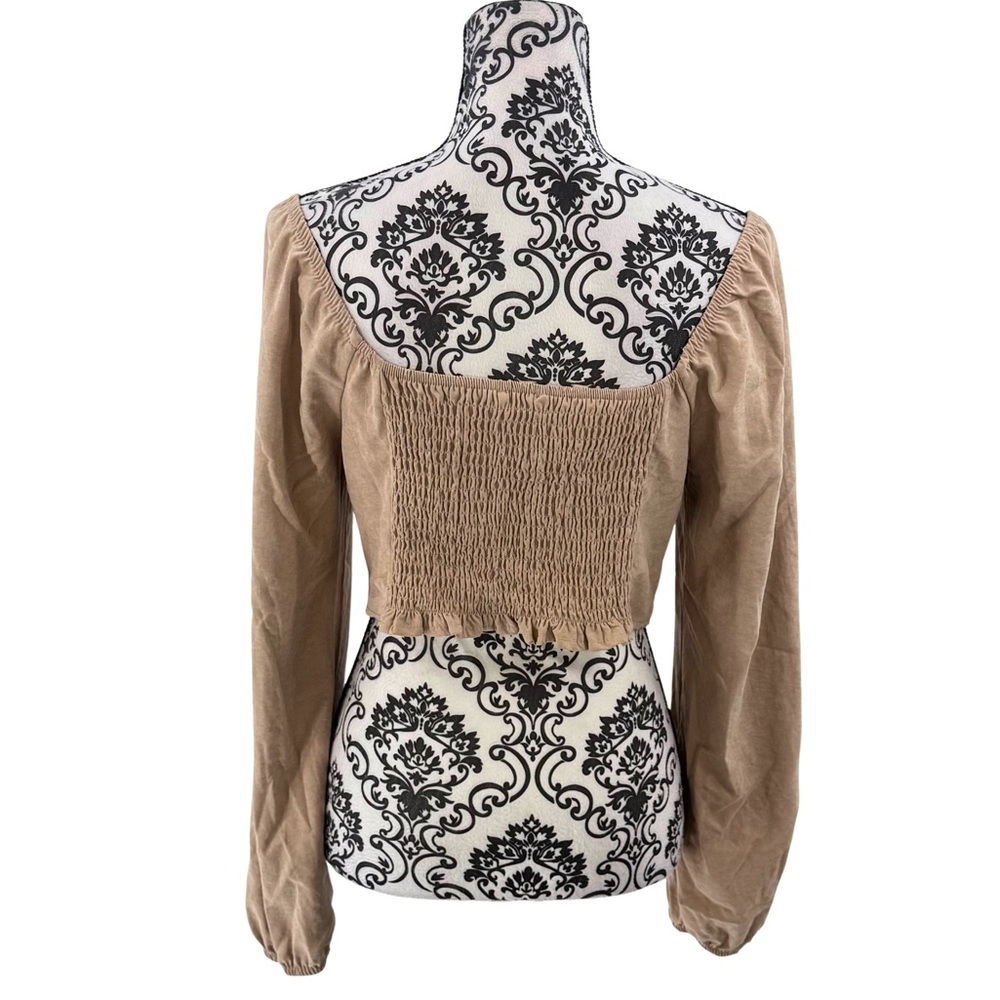 Kirious Los Angeles Beige Long Sleeve Corset Top Smocked Back Puff Sleeve - Picture 6 of 10